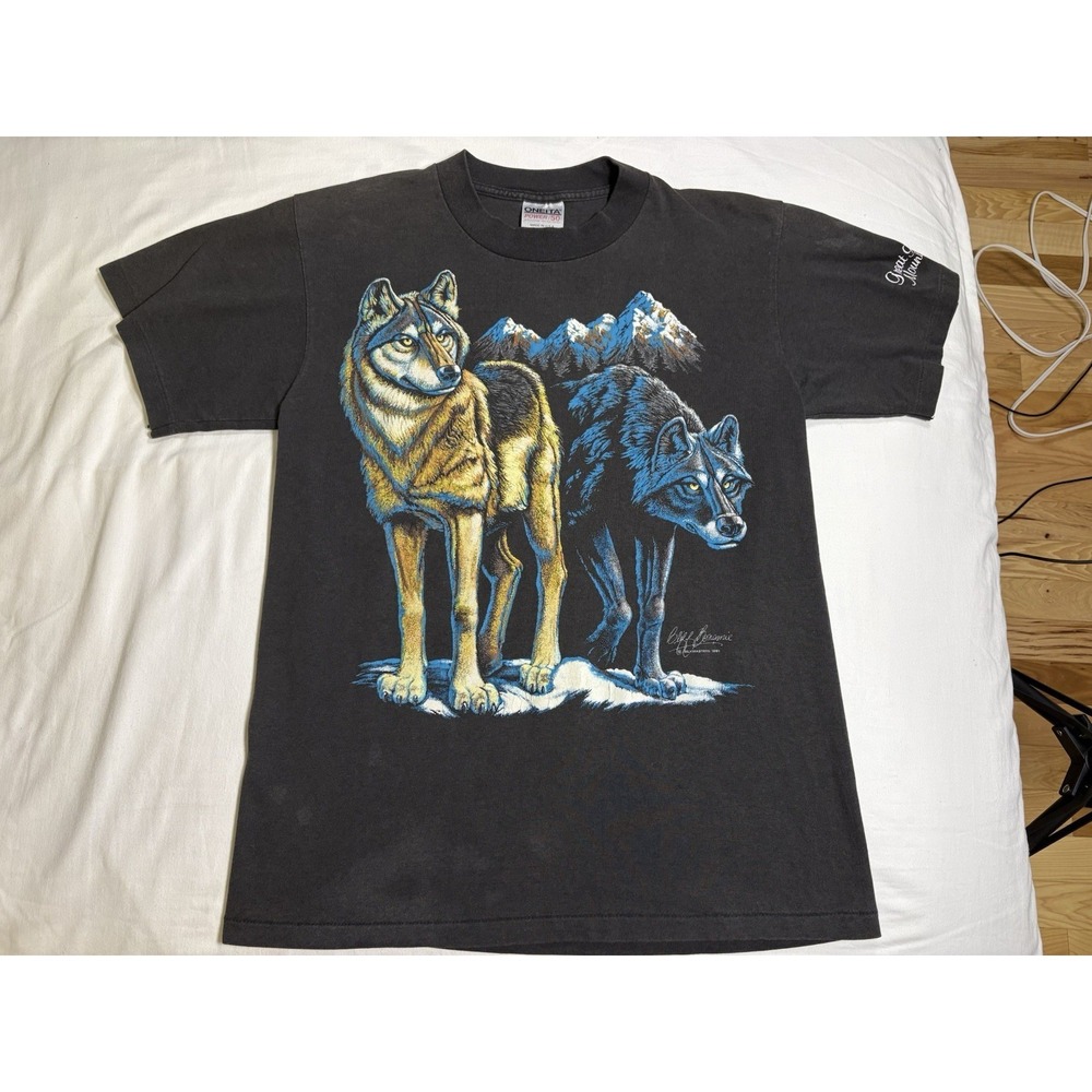 Vtg 1991 Timber Wolf Shirt Oneita Power 50 Made In USA C Bonamie L Single Stitch